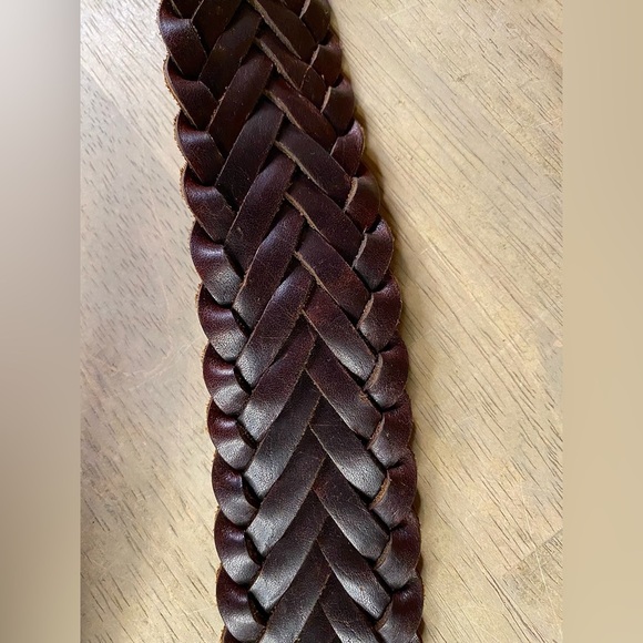 VTG Woolrich Womens Brown Leather Belt Braided -40 In- Silver tone Hardware - Picture 6 of 11